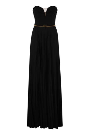 ELISABETTA FRANCHI Pleated Lurex T-Shirt Dress with Belt