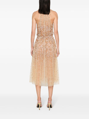 ELISABETTA FRANCHI Sparkling Sequin Midi Dress in Blush Beige