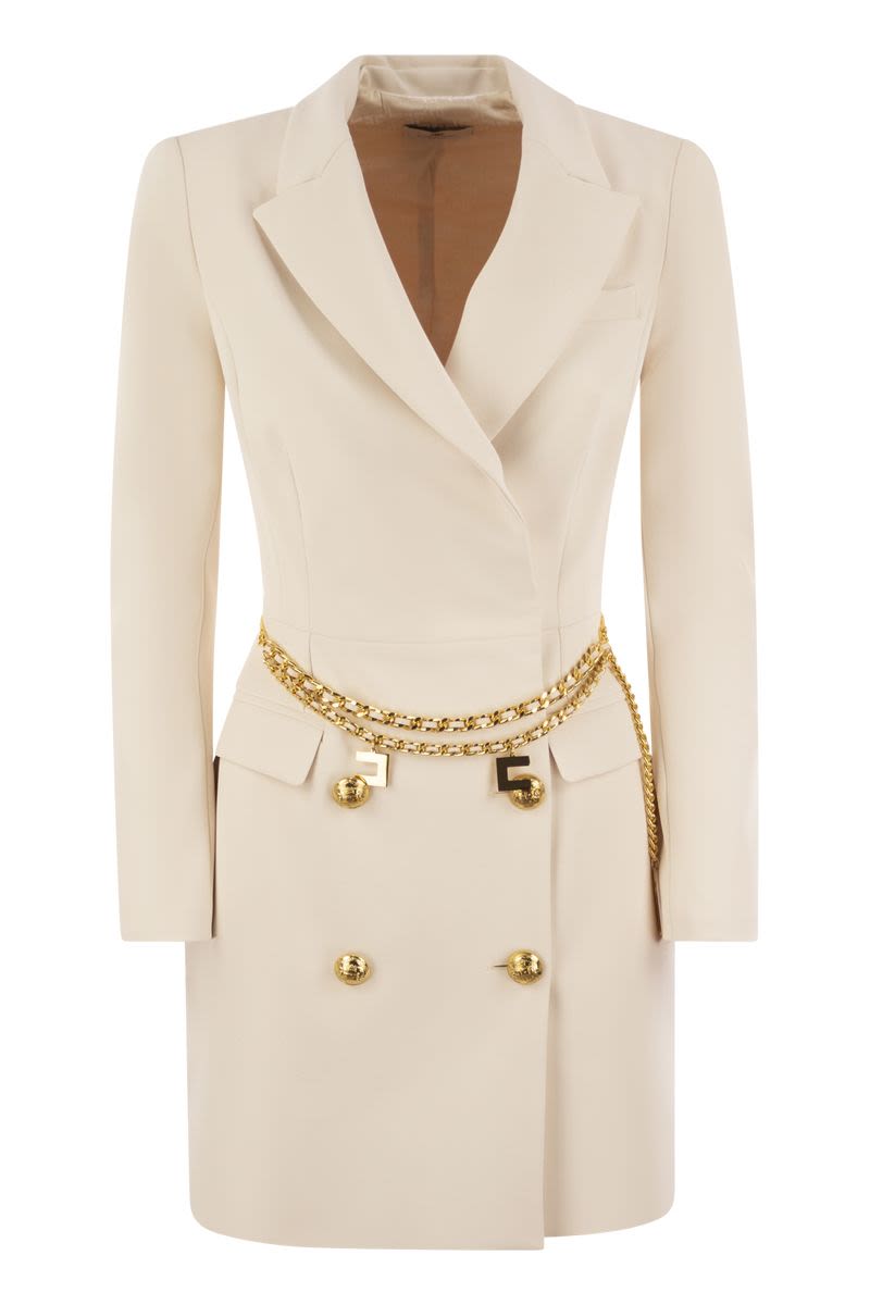 ELISABETTA FRANCHI Chic Natural Dress with Golden Chain Detail