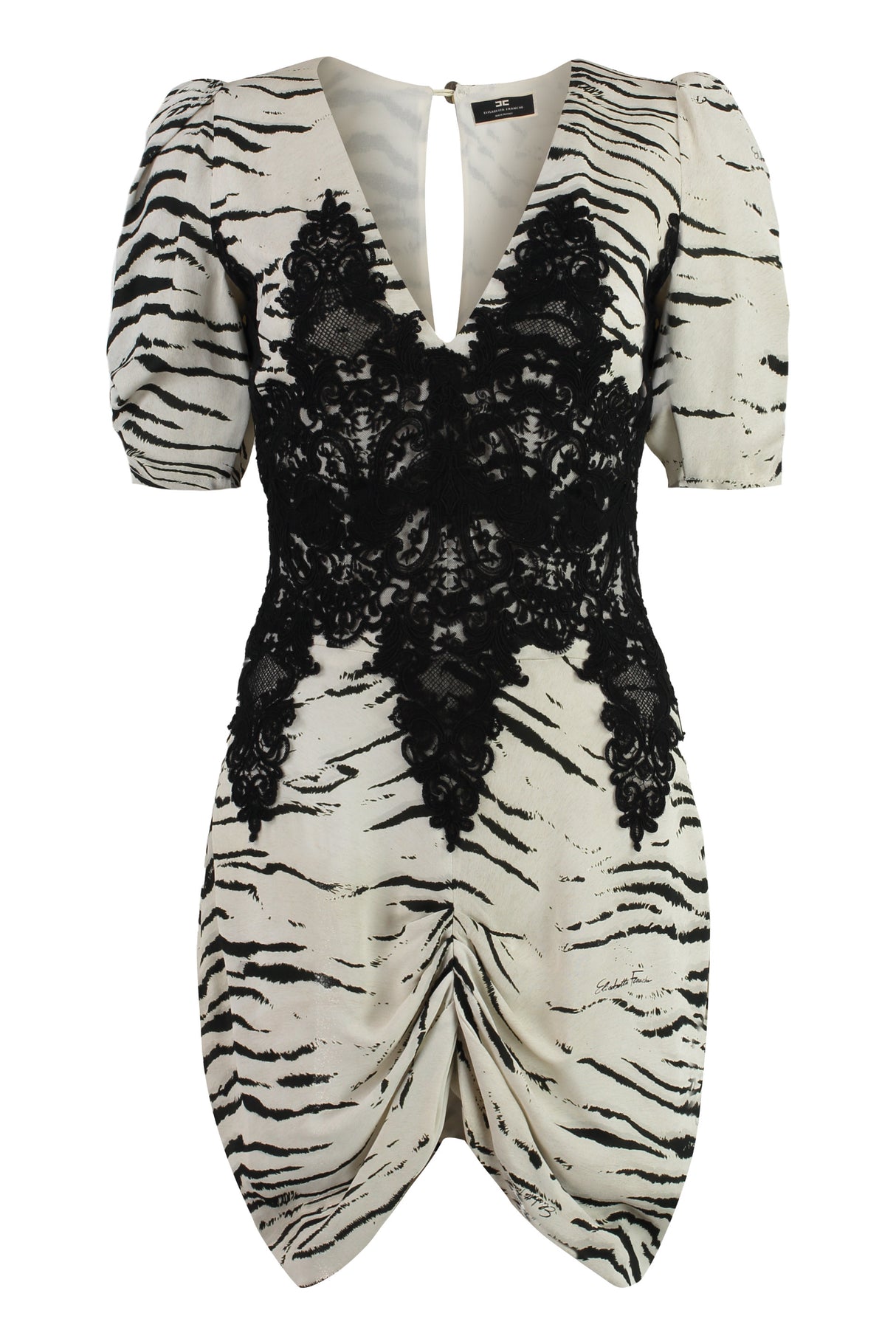 ELISABETTA FRANCHI Elegant Printed Dress with Lace Detail