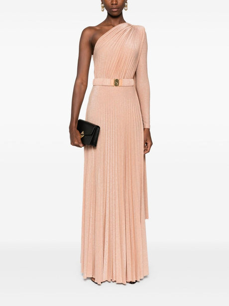 ELISABETTA FRANCHI One-Shoulder Blush Beige Dress with Draped Detailing