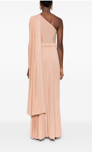 ELISABETTA FRANCHI One-Shoulder Blush Beige Dress with Draped Detailing