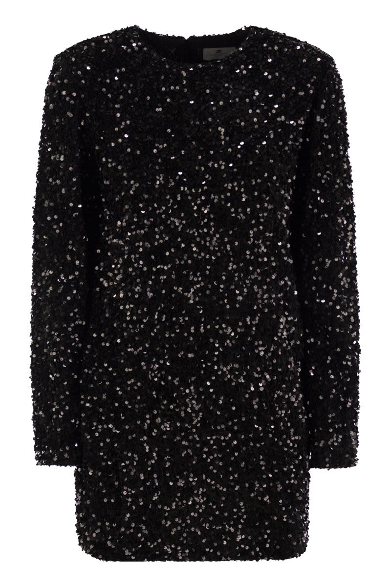 ELISABETTA FRANCHI Chic Boxy Mini Dress with Embroidery and Sequins