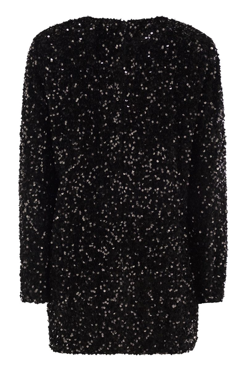 ELISABETTA FRANCHI Chic Boxy Mini Dress with Embroidery and Sequins