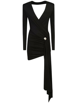 ELISABETTA FRANCHI Draped Mini Dress with Asymmetric Hem