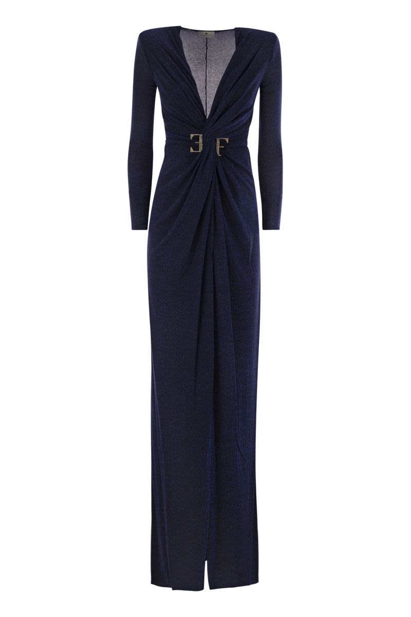 ELISABETTA FRANCHI Glamorous Red Carpet Mini Dress with Plunging Neckline and Knot Detail