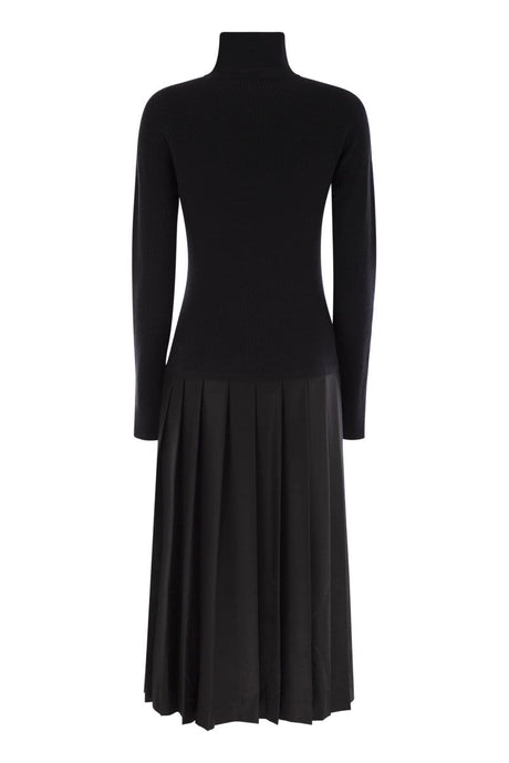 FABIANA FILIPPI Elegant Turtleneck Dress with Pleated Flannel Skirt