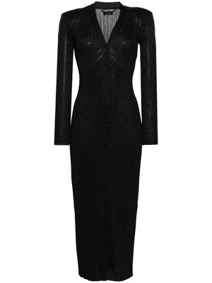 فستان كارديجان أسود برقبة على شكل V مزود بخيوط معدنية للنساء
