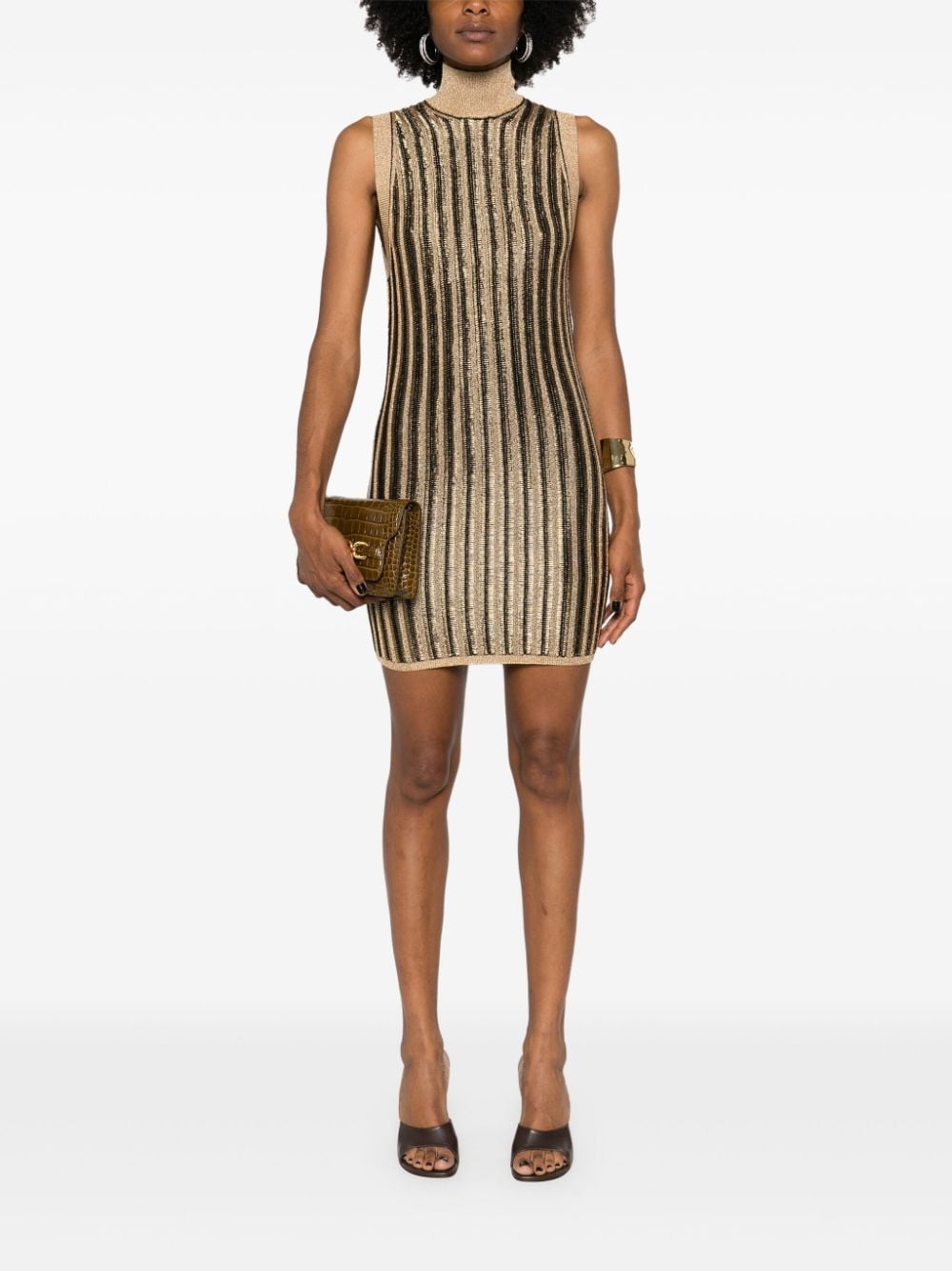 TOM FORD High-Neck Metallic Mini Dress