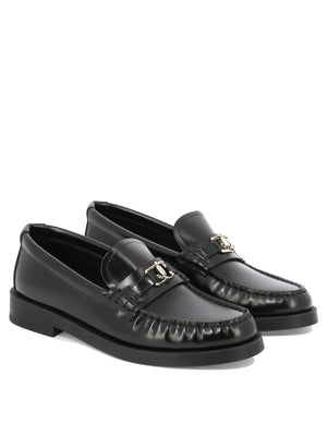 JIMMY CHOO Women's Black Leather Loafers with JC Emblem and Monochrome Hardware