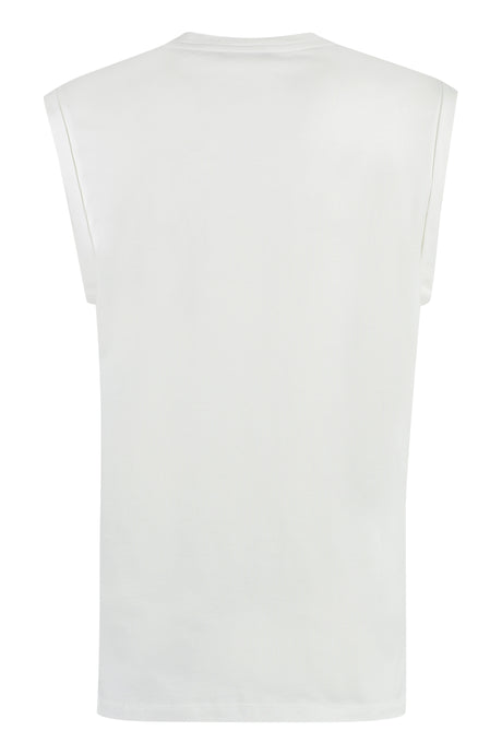 BALMAIN White Cotton Tank Top with Embellished Buttons and Ribbed Neckline for Women