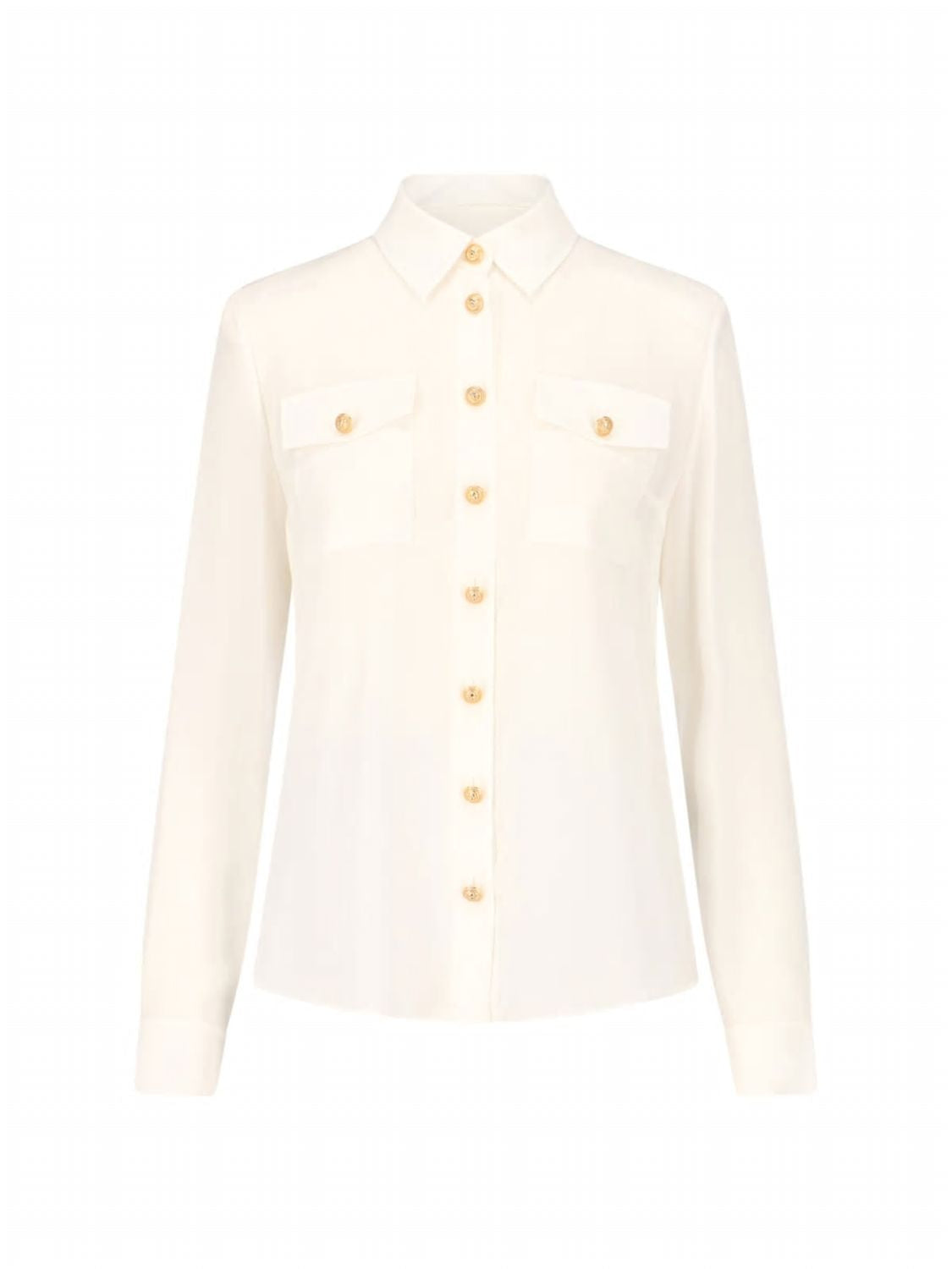 BALMAIN Classic White Silk Buttoned Shirt for Stylish Women