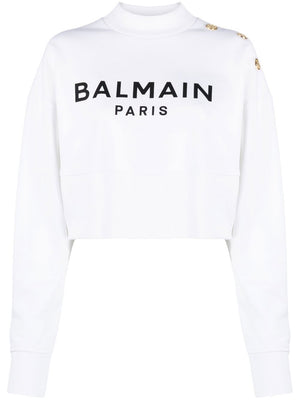 BALMAIN Bold Logo-Print Crop Sweatshirt for Women - SS23 Collection