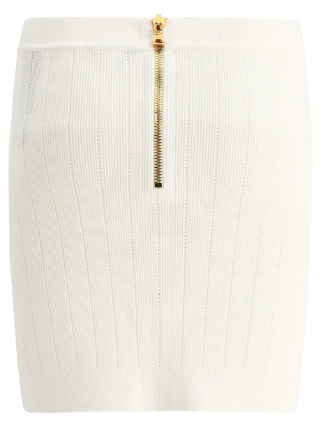 BALMAIN White Knit Buttoned Skirt for Women - SS23 Collection