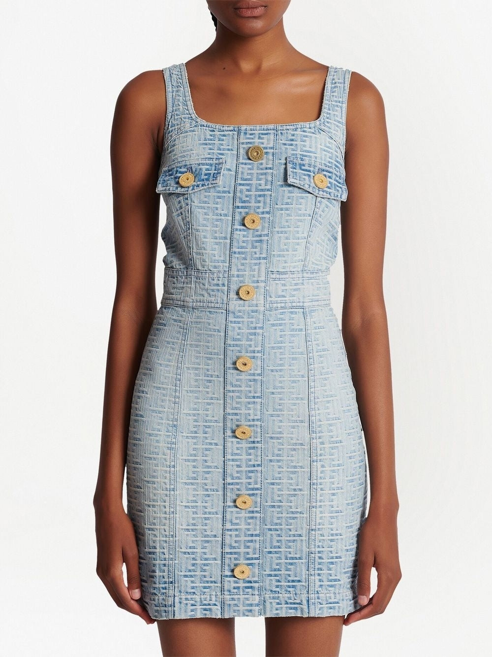 BALMAIN Blue Denim Monogram Dress for Women