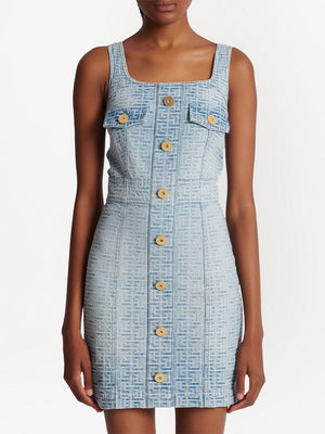 BALMAIN Blue Denim Monogram Dress for Women