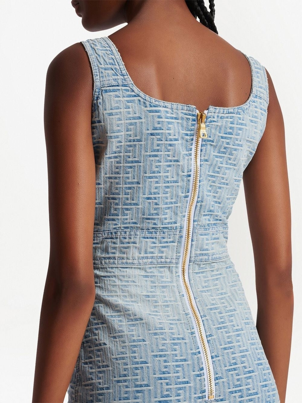 BALMAIN Blue Denim Monogram Dress for Women