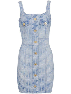 BALMAIN Blue Denim Monogram Dress for Women