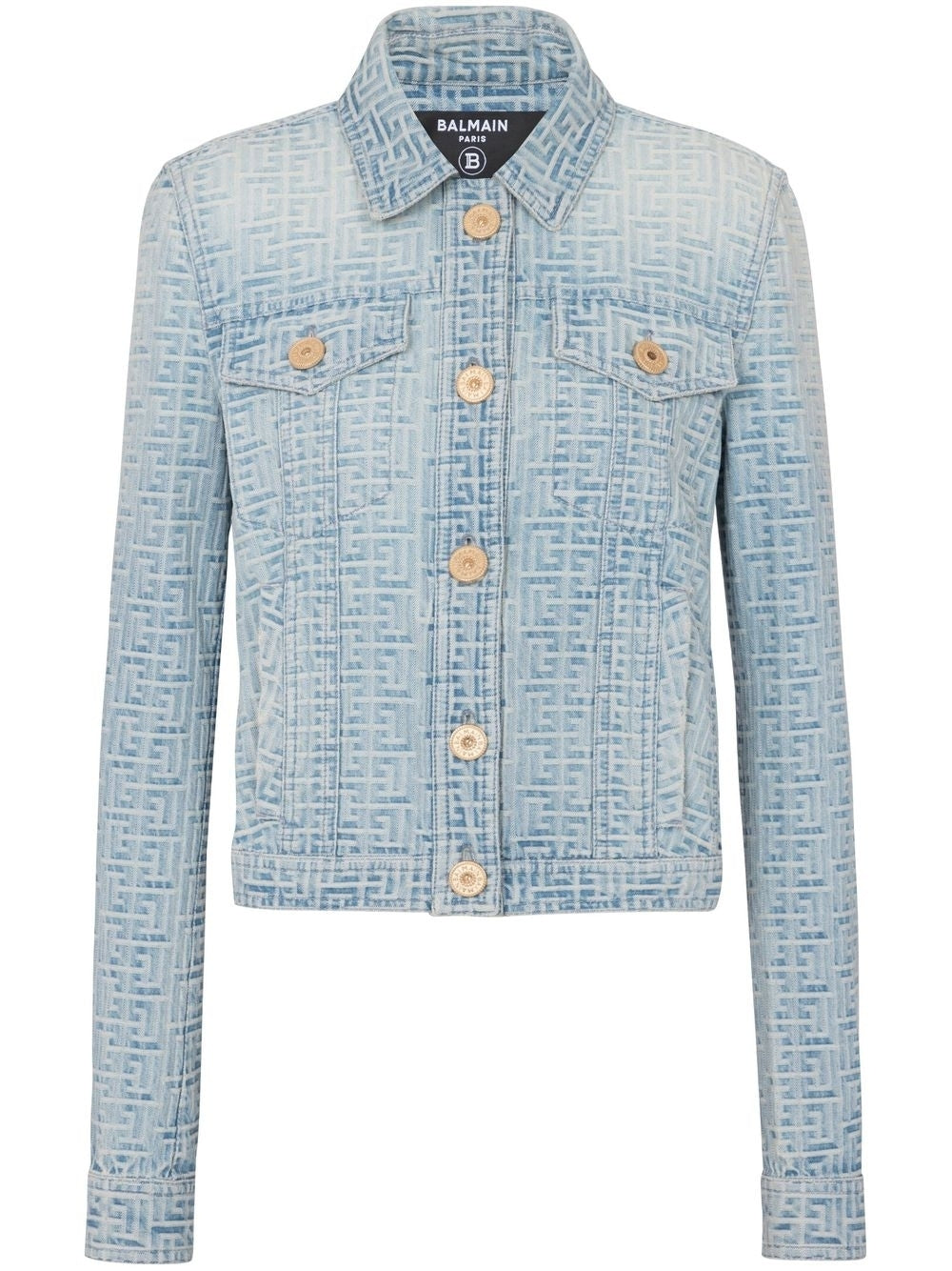 BALMAIN Luxurious Denim Tweed Jacket for Women - Light Blue, Golden Embossed Buttons