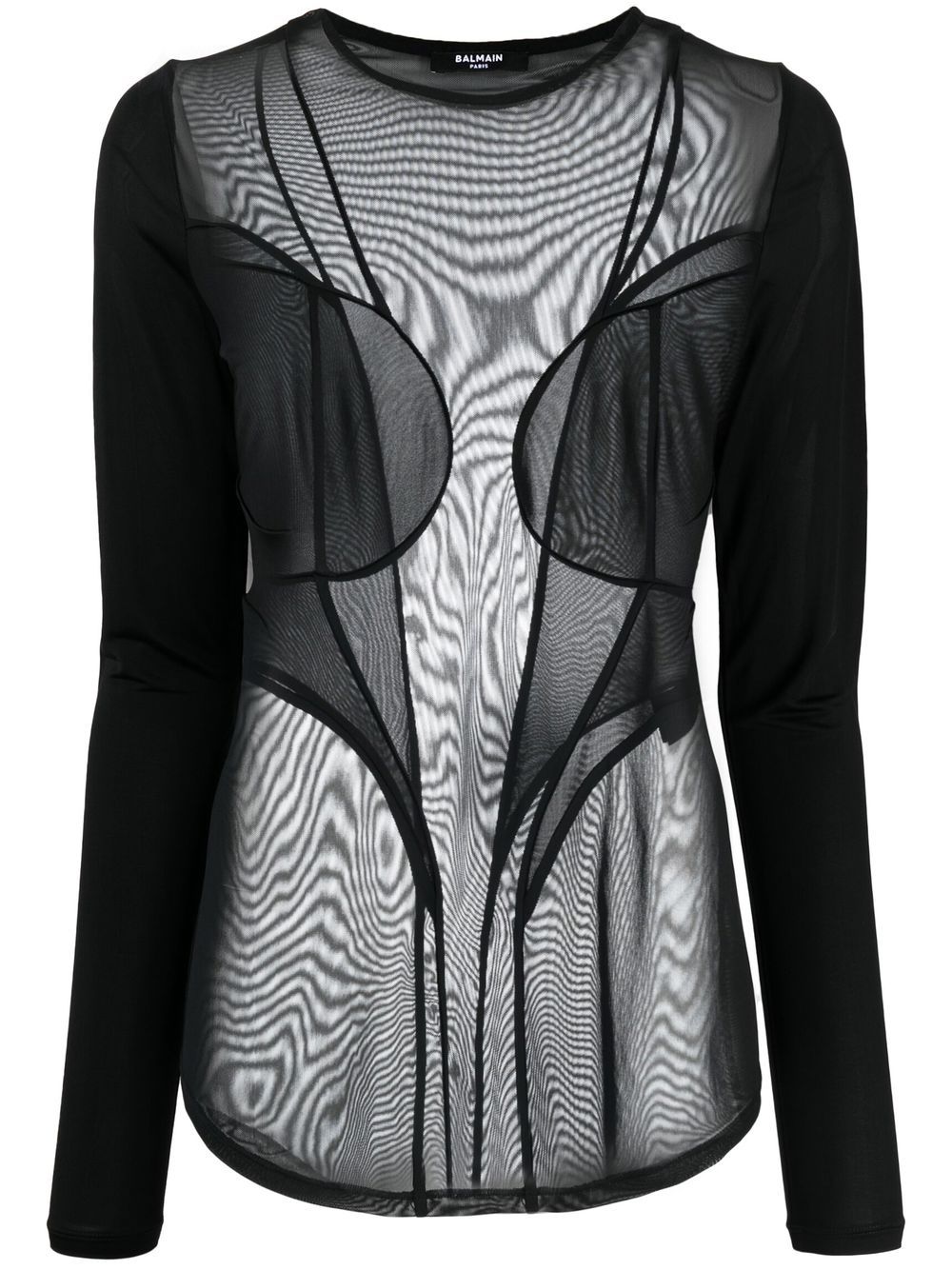 BALMAIN Semi-Sheer Panelled Top for Modern Evening Look