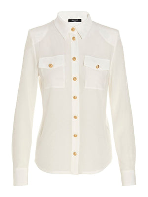 ボルミウの、冬 2023 コレクションのボタン付きシルクシャツ