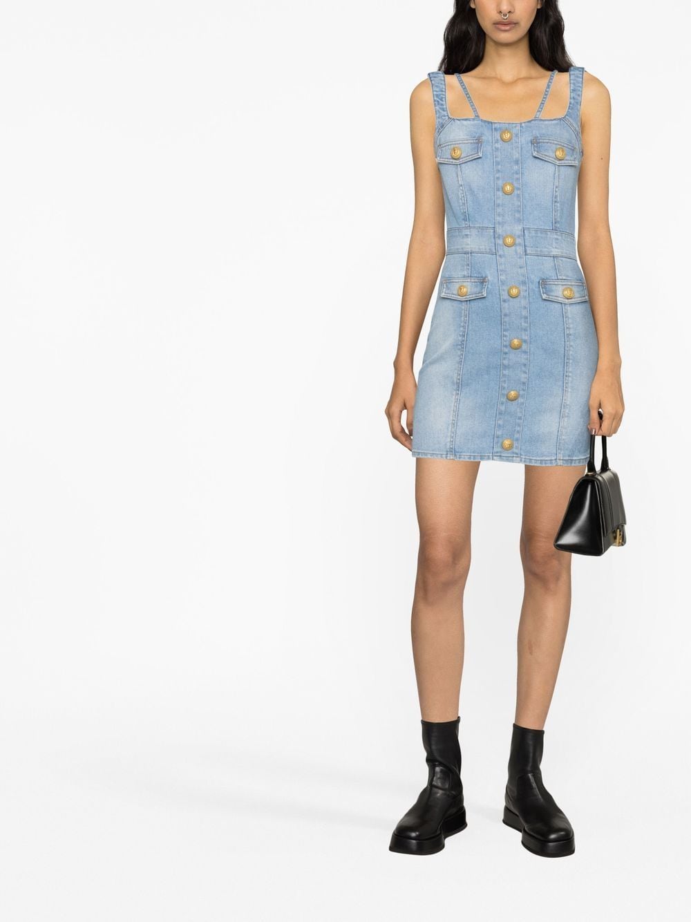 BALMAIN Tailored Denim Dress for Women in Raffia Hue