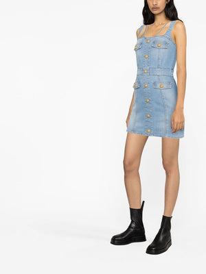 BALMAIN Tailored Denim Dress for Women in Raffia Hue