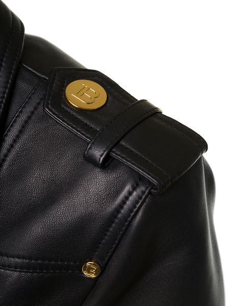 BALMAIN Minimalistic Cropped Leather Biker Jacket for Women