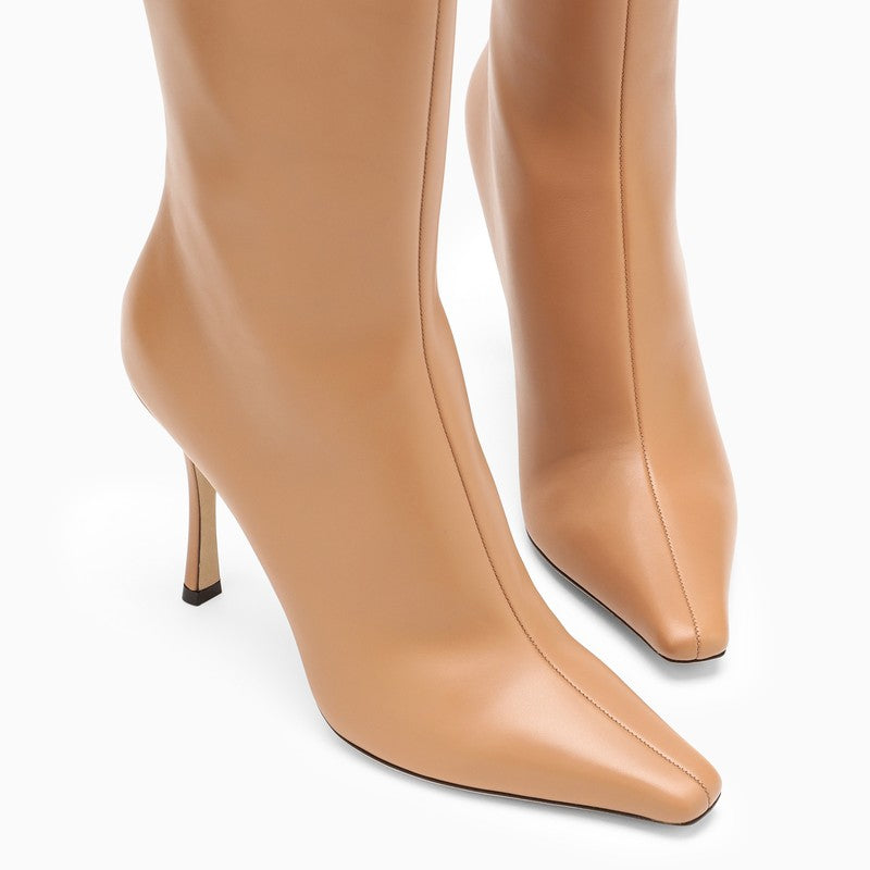 JIMMY CHOO Biscuit-Coloured Pointed Toe Ankle Boots with High Stiletto Heel