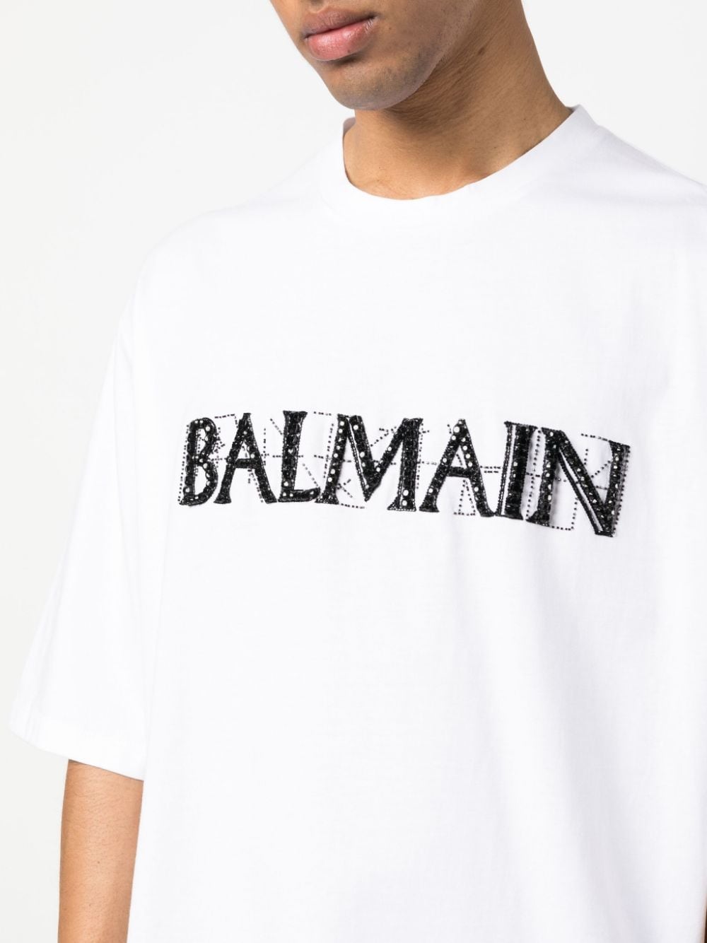 BALMAIN Sparkling Crystal Logo T-Shirt for Men - SS23 Collection