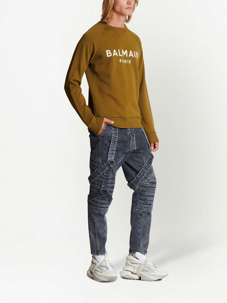 BALMAIN Men's Khaki and White Graphic Print Sweatshirt for SS23