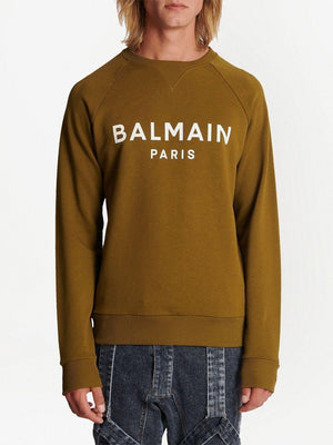 BALMAIN Men's Khaki and White Graphic Print Sweatshirt for SS23