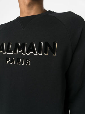 BALMAIN Men's Logo-Print Crew Neck Sweatshirt in Black Cotton