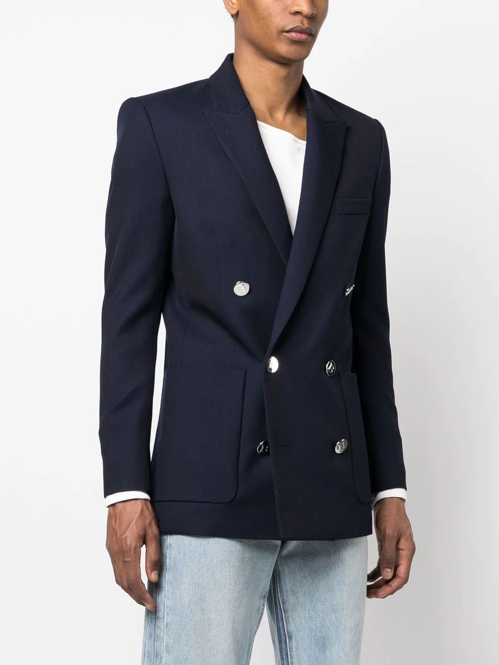 Navy Blue Double-Breasted Coat for Women - SS24 Collection