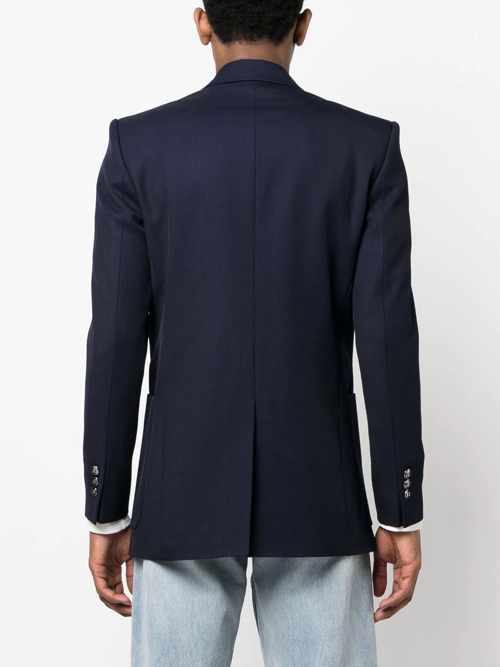 BALMAIN Navy Blue Double-Breasted Coat for Women - SS24 Collection