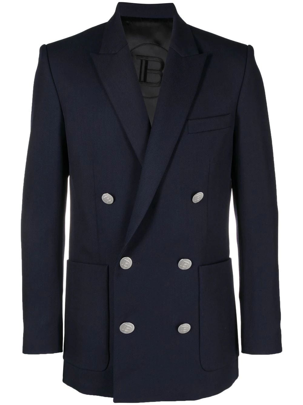 BALMAIN Navy Blue Double-Breasted Coat for Women - SS24 Collection