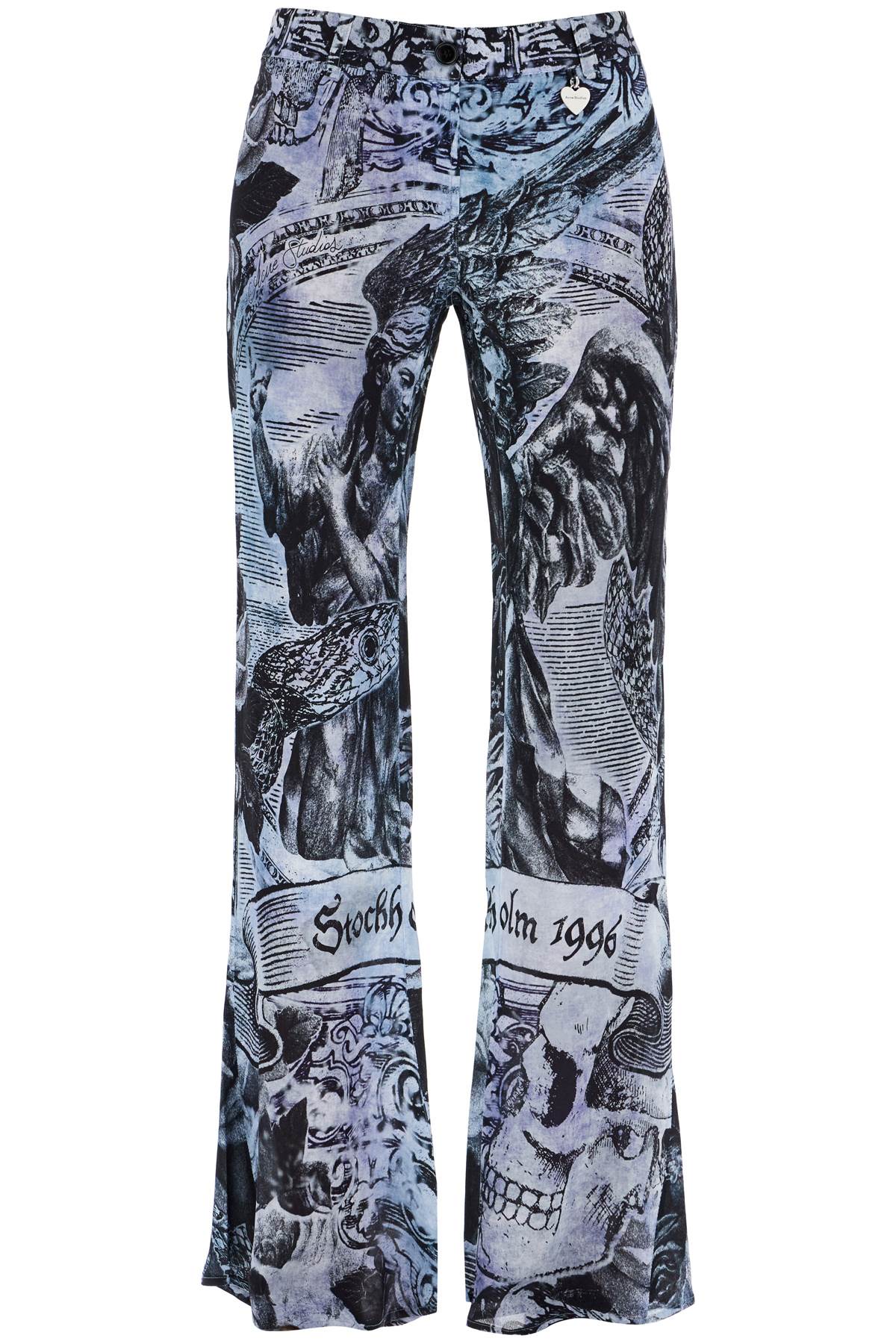 ACNE STUDIOS Flared Pants with Seasonal Print and Logo Charm - Size 36