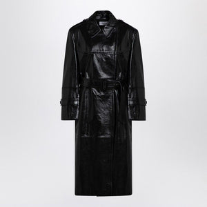 MAX MARA SPORTMAX Chic Black Trench Jacket in Semi-Glossy Nappa Leather for Women