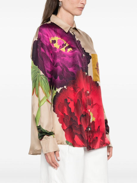 PIERRE LOUIS MASCIA Floral Print Silk Shirt for Women - White/Multicolour, SS24