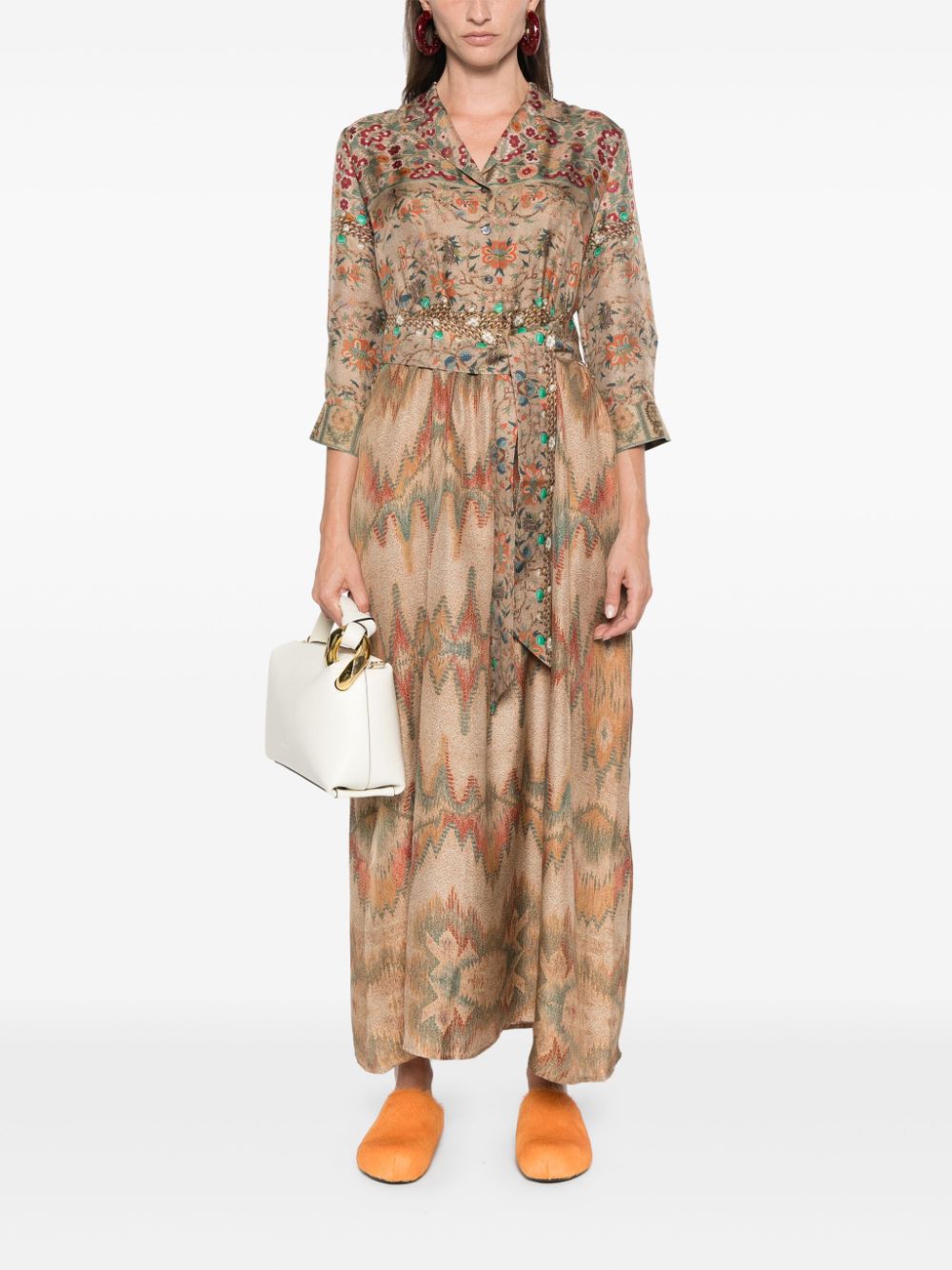 PIERRE LOUIS MASCIA Elegant Floral Silk Midi Dress with Belt