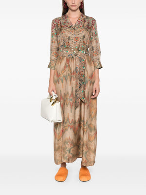 PIERRE LOUIS MASCIA Elegant Floral Silk Midi Dress with Belt