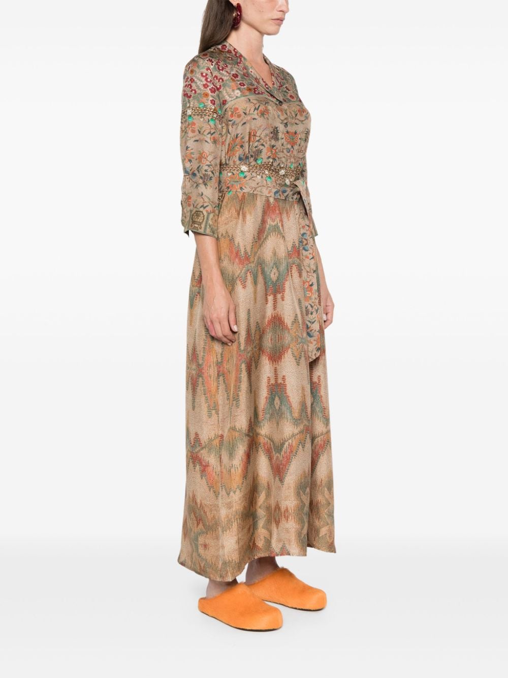 PIERRE LOUIS MASCIA Elegant Floral Silk Midi Dress with Belt