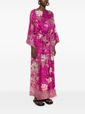 PIERRE LOUIS MASCIA Multicolor Silk Long Dress with Drop Shoulders and Tied Waist