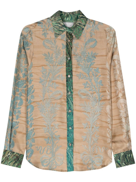 PIERRE LOUIS MASCIA Floral Silk Shirt - Almond Beige and Multicolor Women's Fashion