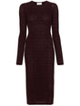 ELISABETTA FRANCHI Bordeaux Pointelle Knit Midi Dress