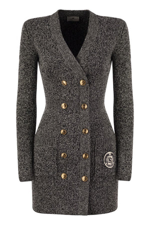 ELISABETTA FRANCHI Double-Breasted Robe Coat with Logo Patch - Women's Fall Collection