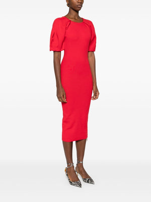 ELISABETTA FRANCHI Zip-Detail Cardinal Red Midi Dress for Women