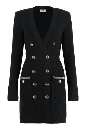 ELISABETTA FRANCHI Chic Double-Breasted Bouclé Wool Robe Coat