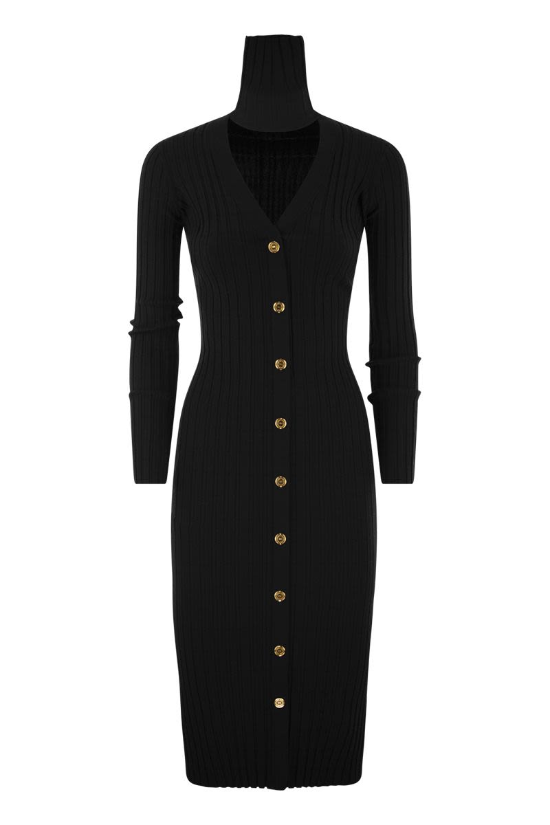 ELISABETTA FRANCHI Ribbed Viscose Midi Dress with Button Placket for Women