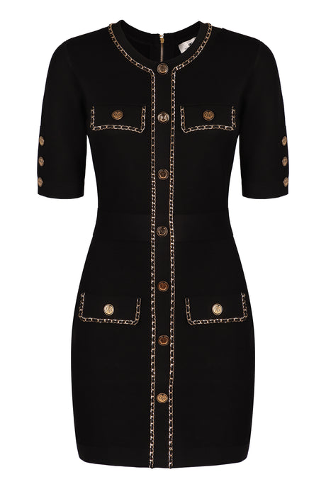 ELISABETTA FRANCHI Elegant Knit Dress with Golden Accents